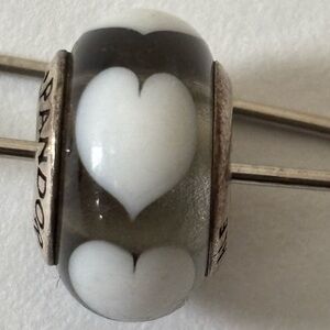 Pandora Silver Charm with White Hearts Murano Glass